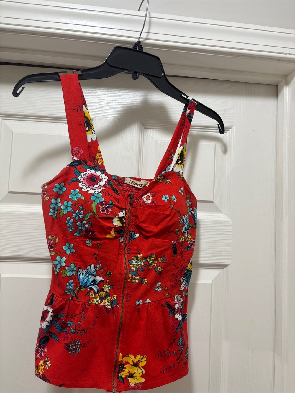 Liberty Red Floral Zip-Front Corset Top